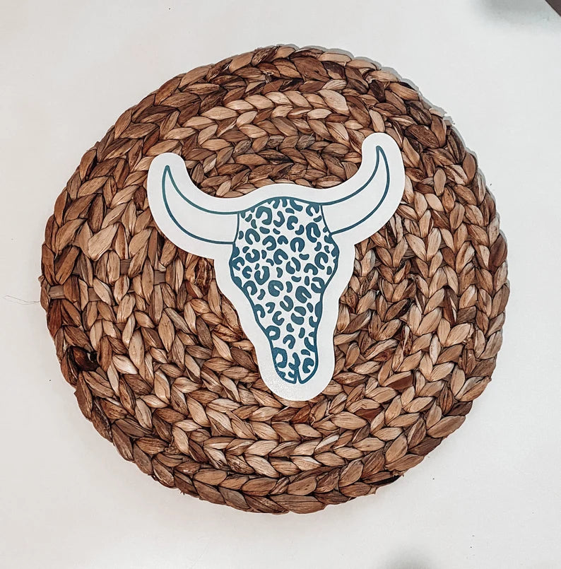 Leopard Sugar Cow Skull Decal