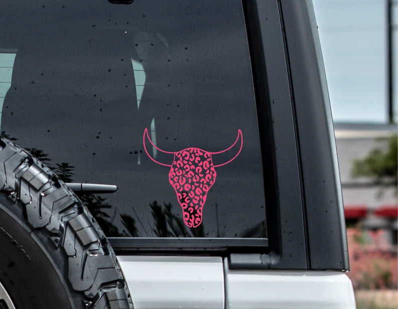 Leopard Sugar Cow Skull Decal